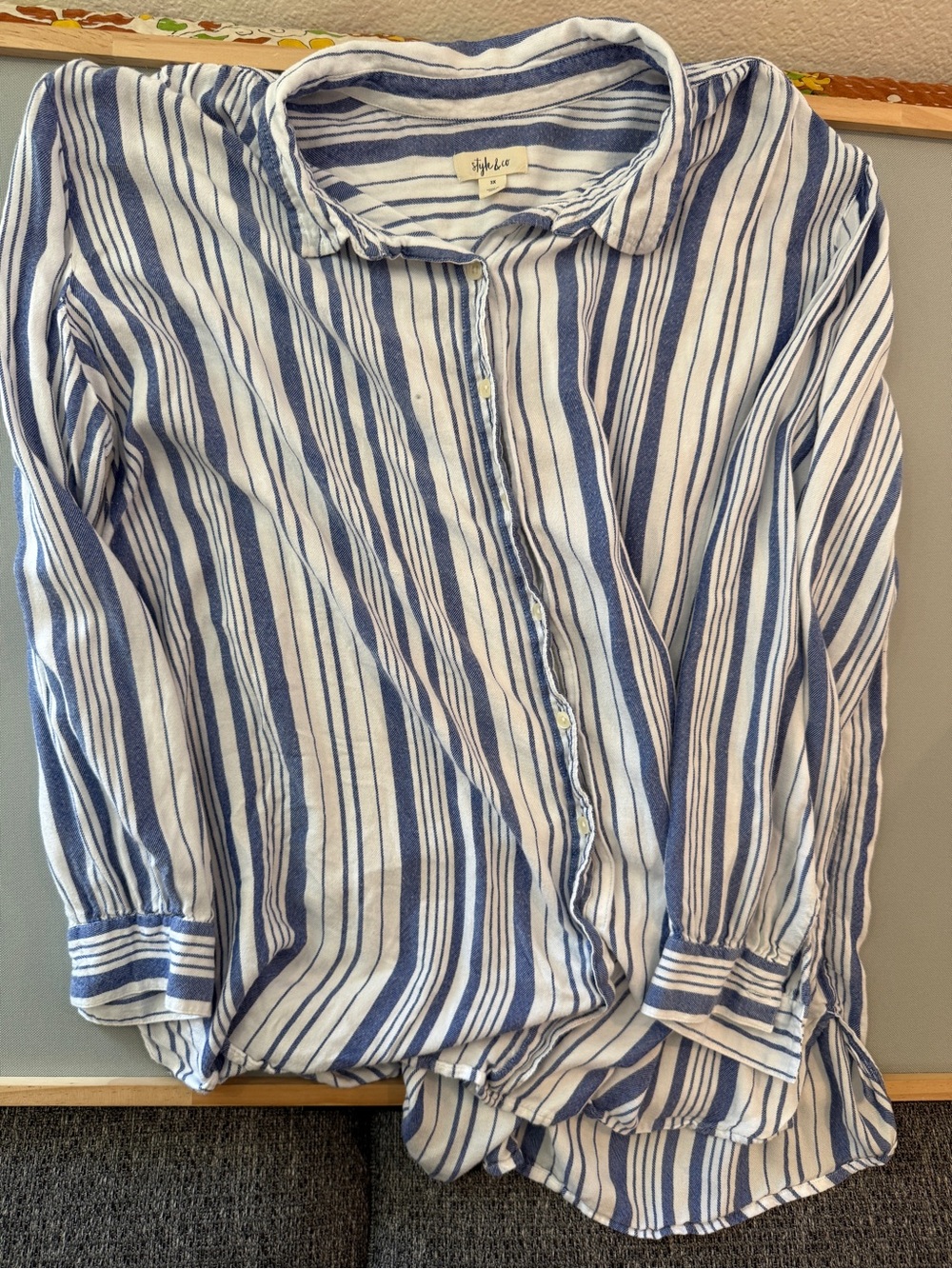 Style & Co. Navy and White Striped Button Front Shirt